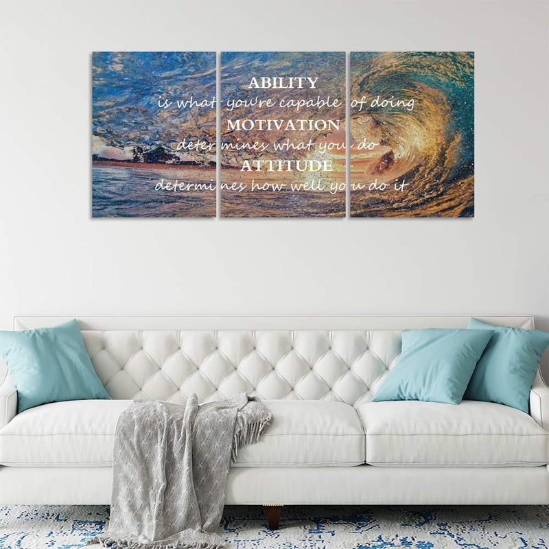Yetaryy Inspirational Posters Motivational Wall Art Canvas Painting Sunrise Blue Sea Ocean Natural Landscape Wall Decor Sunset Ocean Beach Wall Art Poster Seascape Prints Artwork Wooden Framed - 36" Wx16 H - Image 5
